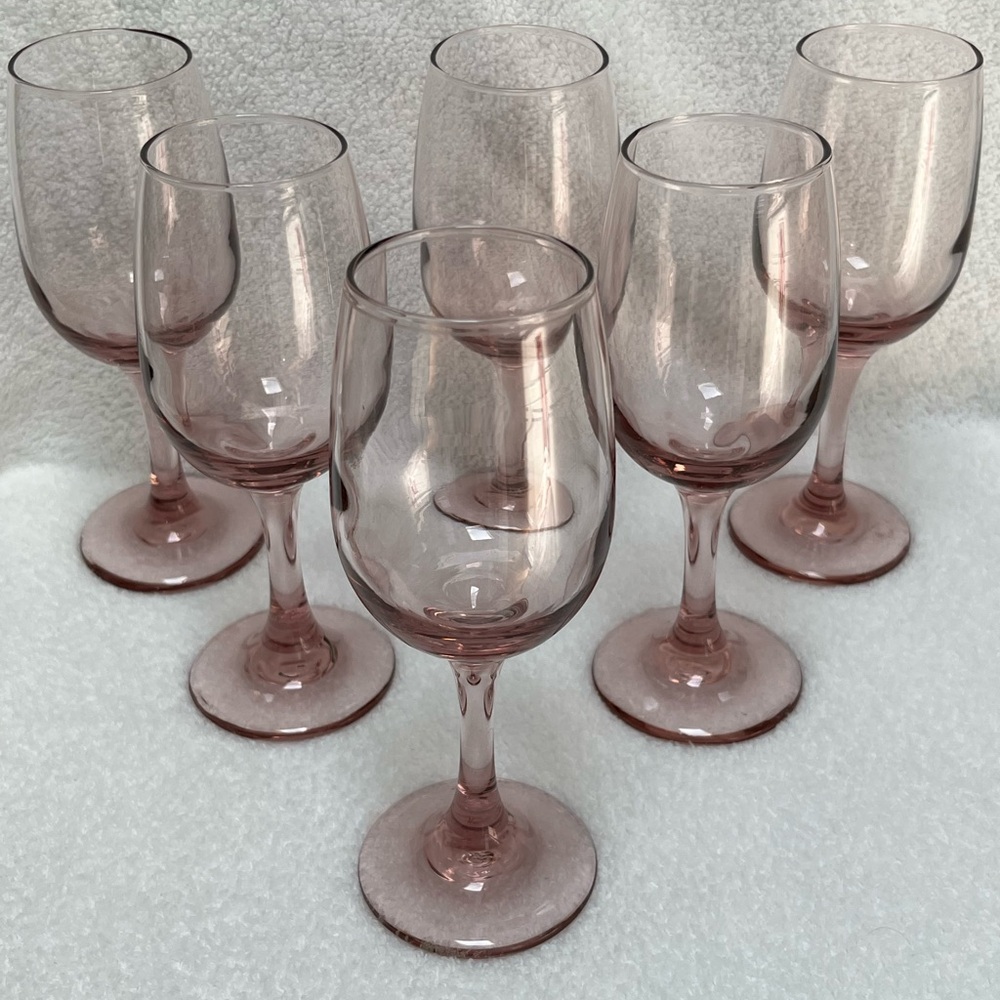 Libbey Blush Pink / Plum Wine Glass Set of 6 Vintage EUC See Video